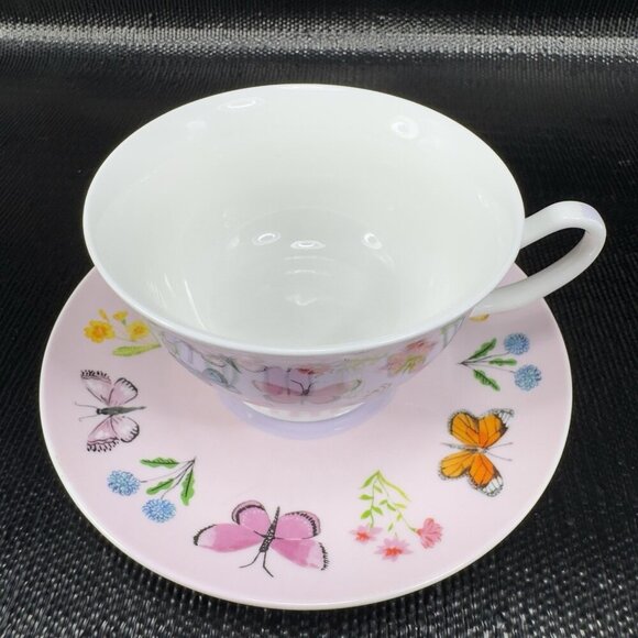 Harvest Green Studio Multicolor Butterfly Pattern Bone China Teacup Saucer Set - Picture 3 of 14